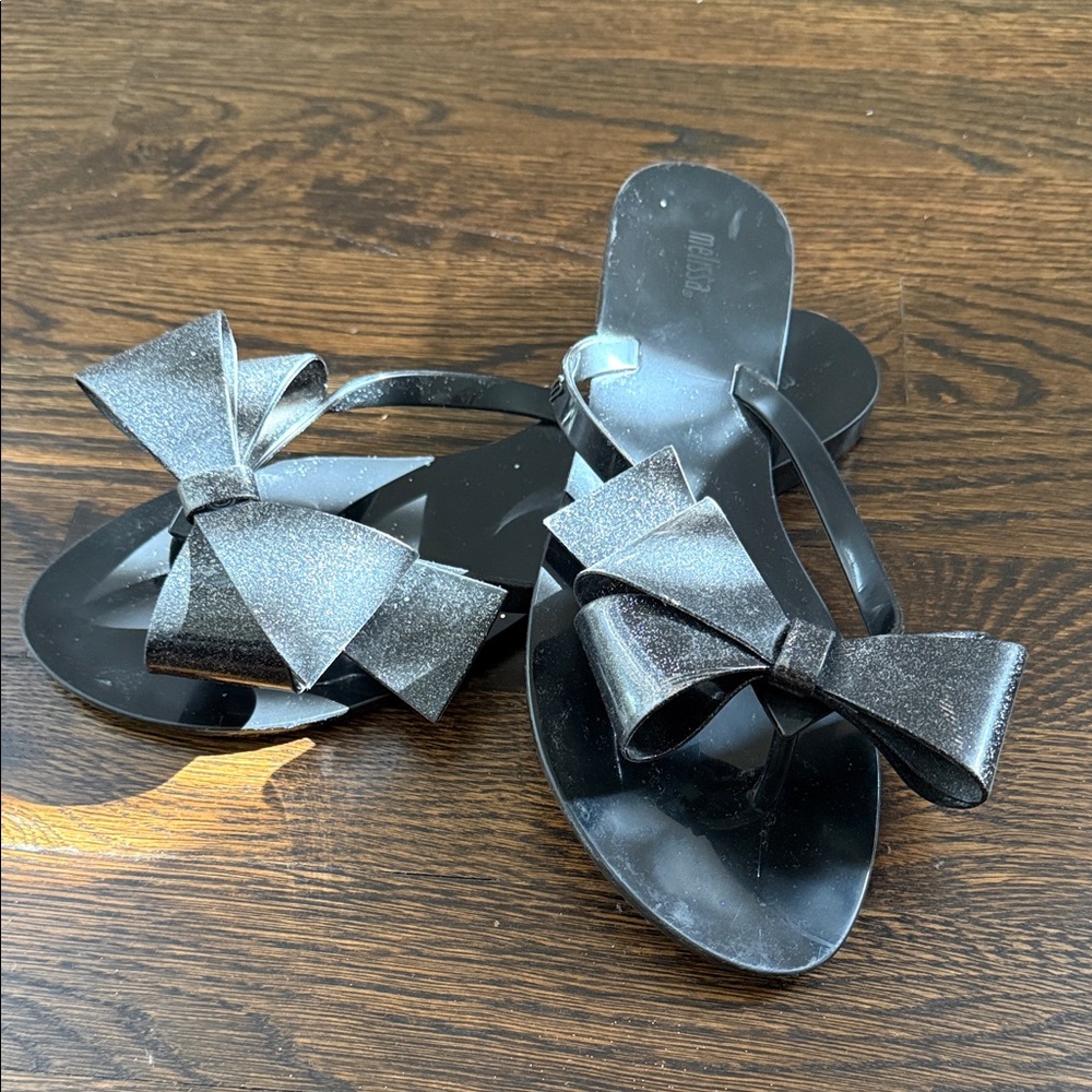 Melissa Black Glitter Bow Sandals